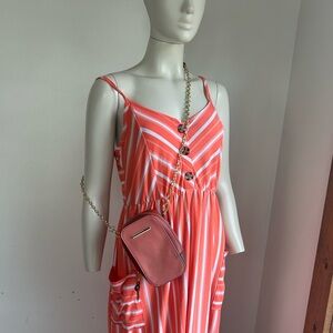 Bobbie Brooks Coral & White Striped Sleeveless Maxi Dress